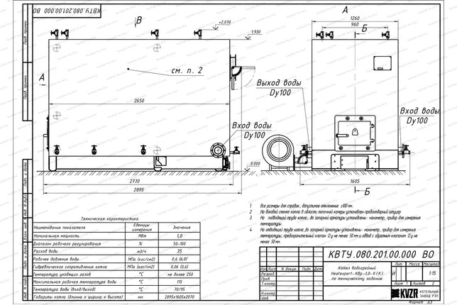 Котел 1.0 МВт твердотопливный с колосниками чертеж
